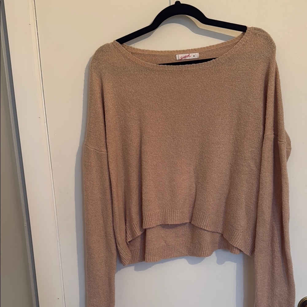 SUPRE Pink Crew Neck Sweater Lightweight Knit Relaxed Fit